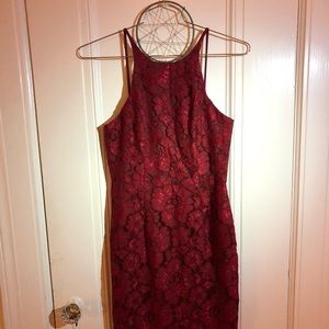 Black Halo lace midi dress in burgundy